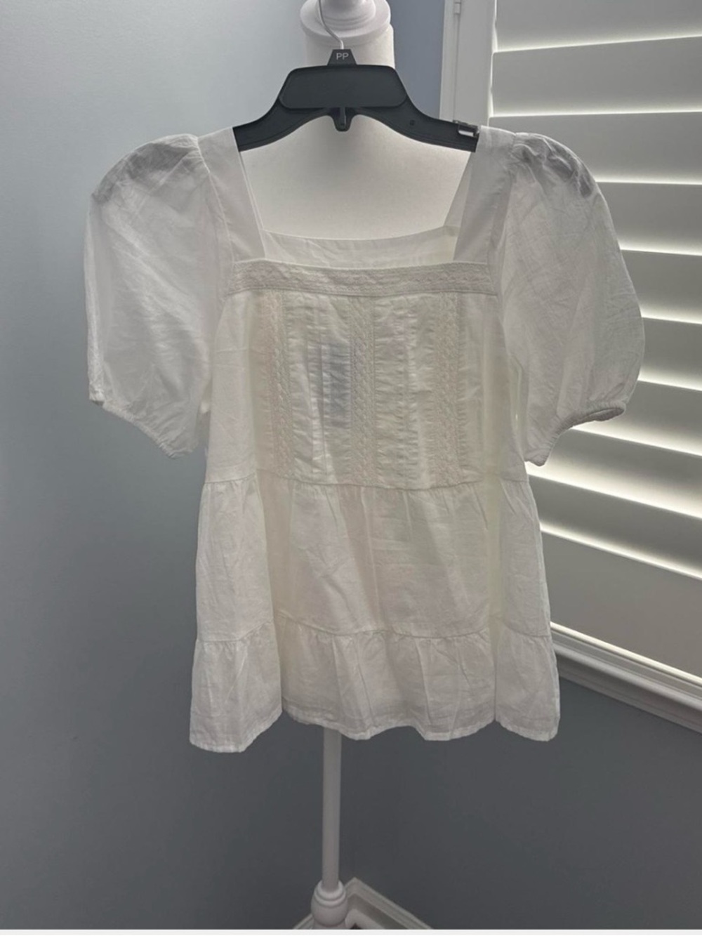 NWT Women's Loft White Square-Neck Puff Sleeve Peasant Top Size XSP